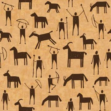 Prehistoric cave paintings seamless pattern Stock Illustration