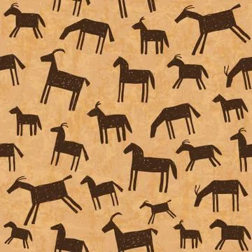 Prehistoric cave paintings seamless pattern Stock Illustration