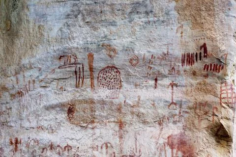 Prehistoric cave paintings.tablon hill, faicales, 5000dc, san ignacio,jaen ,peru Stock Photos