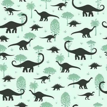 Prehistoric dino seamless pattern with silhouettes Stock Illustration