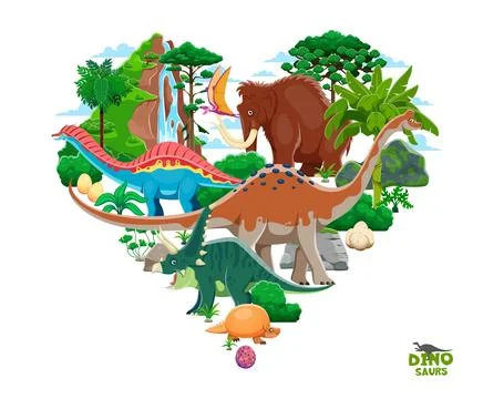 Prehistoric dinosaur characters in heart shape Stock Illustration