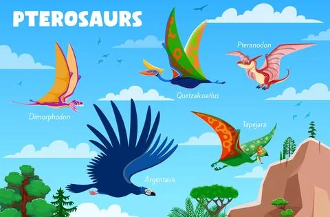 Prehistoric dinosaur flying pterosaur characters Illustrazione stock