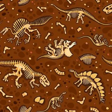 Prehistoric dinosaur fossils seamless pattern Illustrazione stock