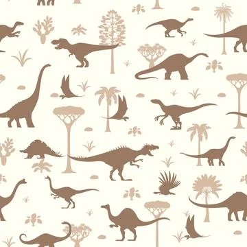 Prehistoric dinosaur silhouettes seamless pattern 스톡 일러스트