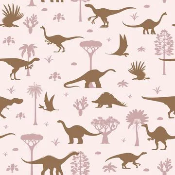 Prehistoric dinosaurs seamless pattern background Stock Illustration