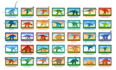 Prehistoric dinosaurs vector set, ancient reptiles Stock Illustration