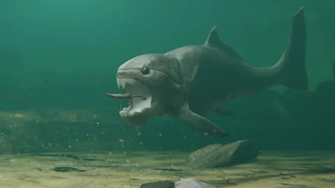 Prehistoric Dunkleosteus hunting eurypterids (sea scorpions) animation Stock Footage 283289533