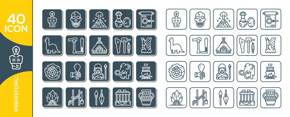 Prehistoric Elements , Thin Line and Pixel Perfect Icons. Prehistoric Period  Stock Illustration