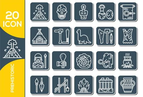 Prehistoric Elements , Thin Line and Pixel Perfect Icons. Prehistoric Period  스톡 일러스트