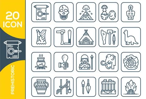 Prehistoric Elements , Thin Line and Pixel Perfect Icons. Prehistoric Period  스톡 일러스트