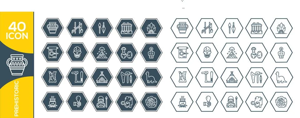 Prehistoric Elements , Thin Line and Pixel Perfect Icons. Prehistoric Period  Stockillustratie