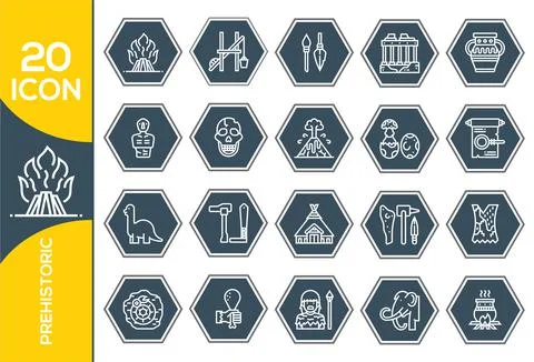 Prehistoric Elements , Thin Line and Pixel Perfect Icons. Prehistoric Period  Stock Illustration