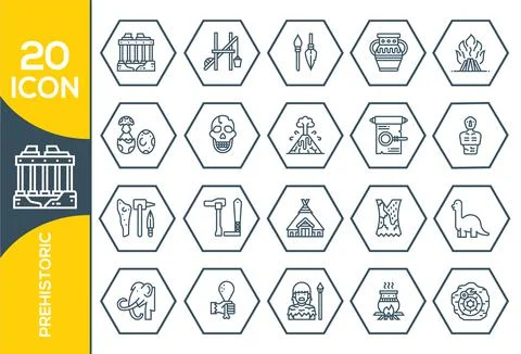 Prehistoric Elements , Thin Line and Pixel Perfect Icons. Prehistoric Period  Stockillustratie