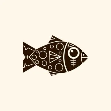 Prehistoric fish with patterns Retro background vector illustration.Stone age Stock Illustration