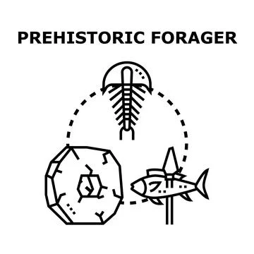 Prehistoric forager concept with ancient tools and fossil Stock Illustration