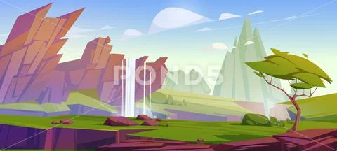 Prehistoric landscape, cartoon scenery background Illustration #166932880