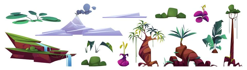 Prehistoric landscape elements cartoon constructor Stock Illustration