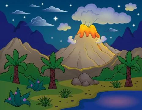 Prehistoric night landscape - eps10 vector illustration. 库存插图