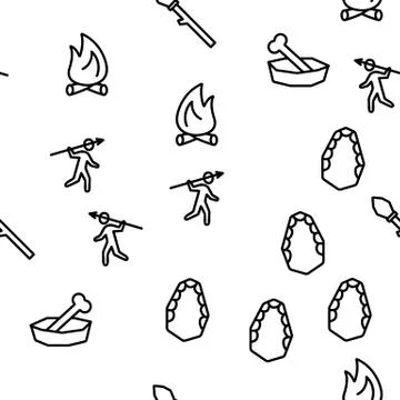 Prehistoric Primitive Vector Seamless Pattern Stock Illustration