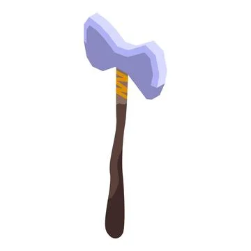 Prehistoric stone age axe standing up on white background Stock Illustration