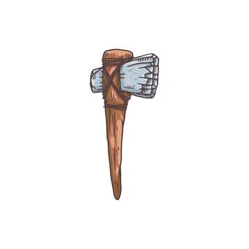 Prehistoric stone axe, primitive ancient tool or weapon of cave man. Stock Illustration