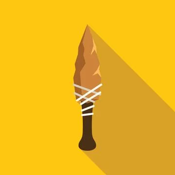 Prehistoric stone spear point attached to wooden handle with rope Stock Illustration