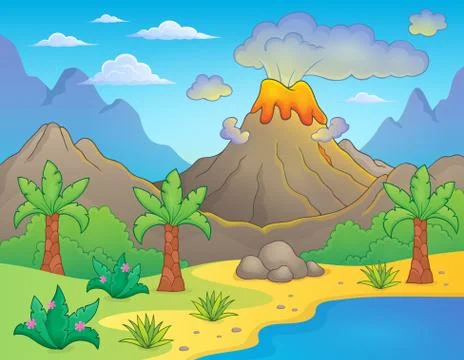 Prehistoric theme landscape - eps10 vector illustration. Stock Illustration