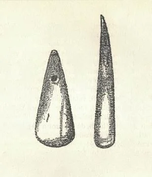 Prehistoric tools. Prehistoric instruments. Old black and white illustration. Illustrazione stock