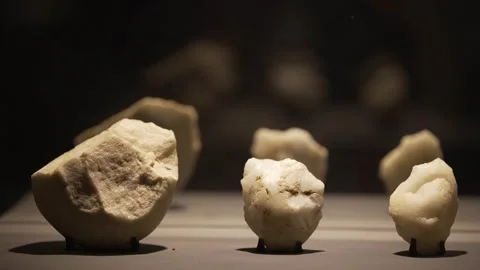 Prehistoric White Quartz/Flint Lithic Artifacts Exhibit at Serra da Capivara Stock Footage 321904733