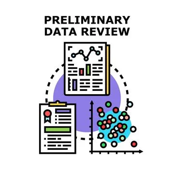 Preliminary data review process with charts and reports Stock Illustration