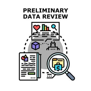 Preliminary data review process illustrating research and analysis Stock Illustration