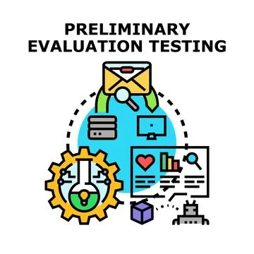 Preliminary evaluation testing process illustrating data analysis Stock Illustration
