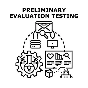 Preliminary evaluation testing process illustrating data analysis Stock Illustration