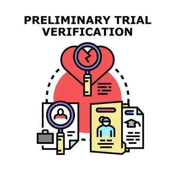 Preliminary trial verification process icon concept Stock Illustration