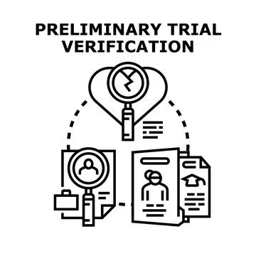 Preliminary trial verification process icon concept Stock Illustration