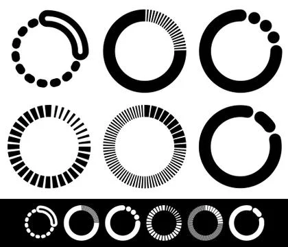 Preloader or buffer shapes, circular elements, symbols. User interface concep Illustrazione stock