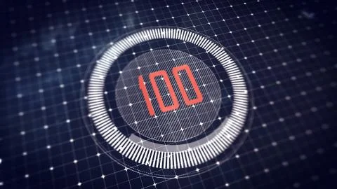 Preloader with the value of 100 percent on a touchscreen . DOF. Illustrazione stock