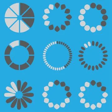 Preloaders symbols set. Loading and buffering icons. Vector template for web  Stock Illustration
