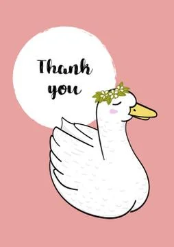 Premade postcard with duck, hand drawn, vector Stock Illustration