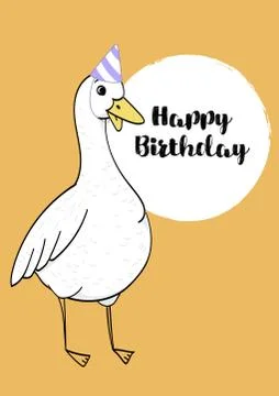 Premade postcard with duck, hand drawn, vector Stock Illustration