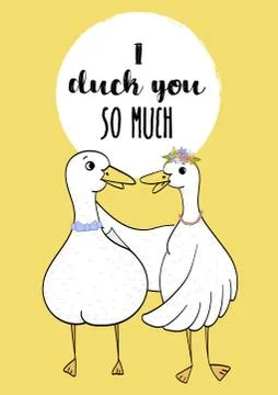Premade postcard with duck, hand drawn, vector Stock Illustration