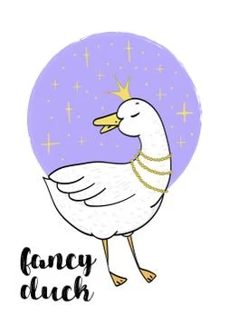 Premade postcard with duck, hand drawn, vector Stock Illustration