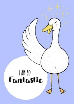Premade postcard with duck, hand drawn, vector Stock Illustration