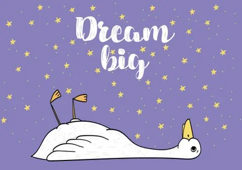 Premade postcard with duck, hand drawn, vector Stock Illustration