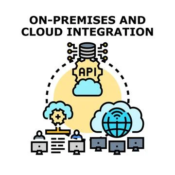 On premises and cloud integration connecting systems and data 스톡 일러스트