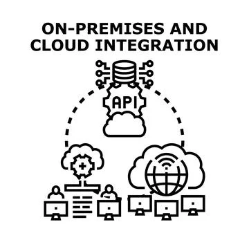 On premises and cloud integration connecting systems and data Illustrazione stock