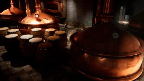 The premises of the brewery with boilers, in which the cooked wort. Old brewery Stock Illustration