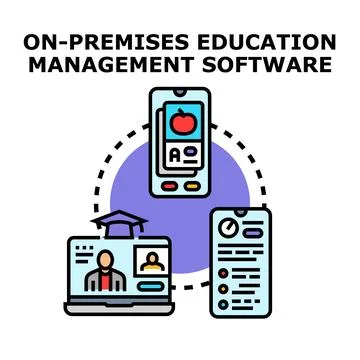 On premises education management software connecting digital learning devices 스톡 일러스트
