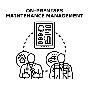 On premises maintenance management concept with workers and digital tablet Stock Illustration