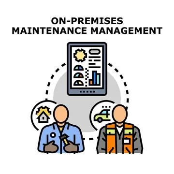 On premises maintenance management concept with workers and digital tablet Stock Illustration